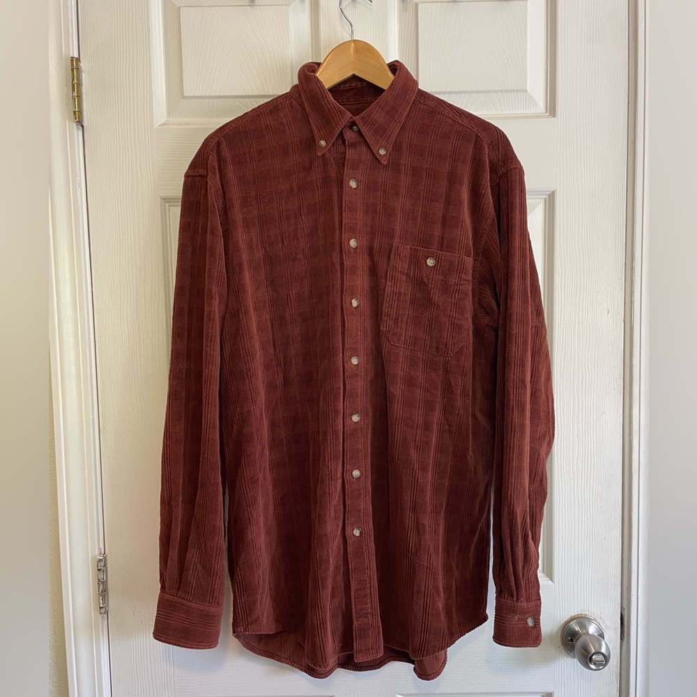 Rust Colored Men’s “The Territory Ahead” Casual Corduroy Button Up Shirt
